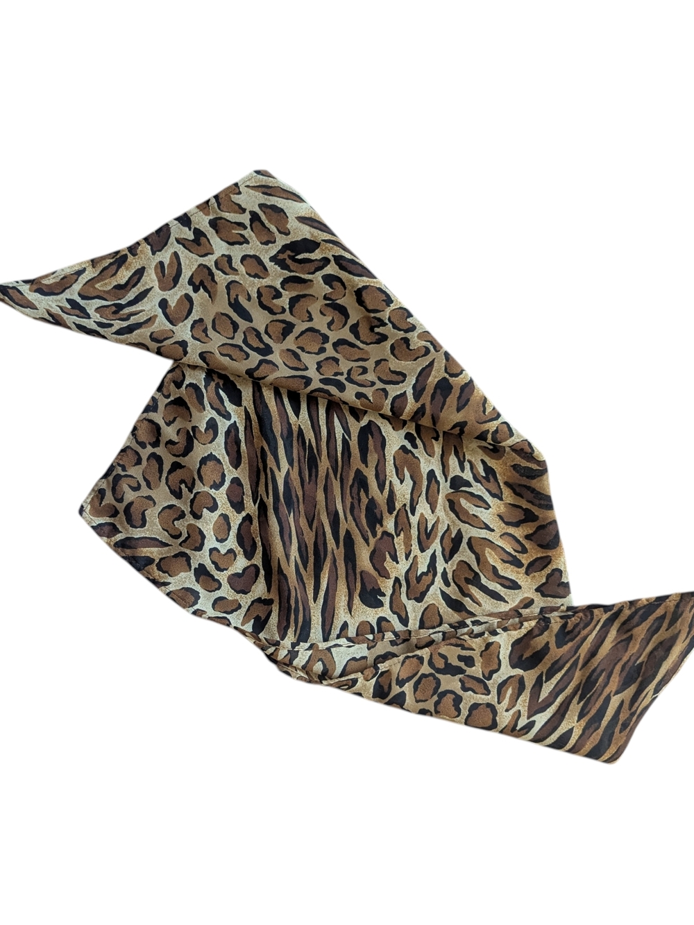 Leopard Print Satin Scarf - Brown Tan Black